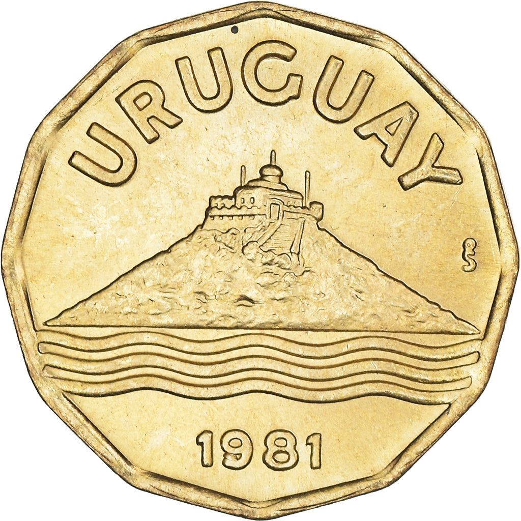 Uruguay Coin 	Uruguayan 20 Centésimos | Montevideo Hill Fortress | Olive Sprig | KM67 | 1976 - 1981