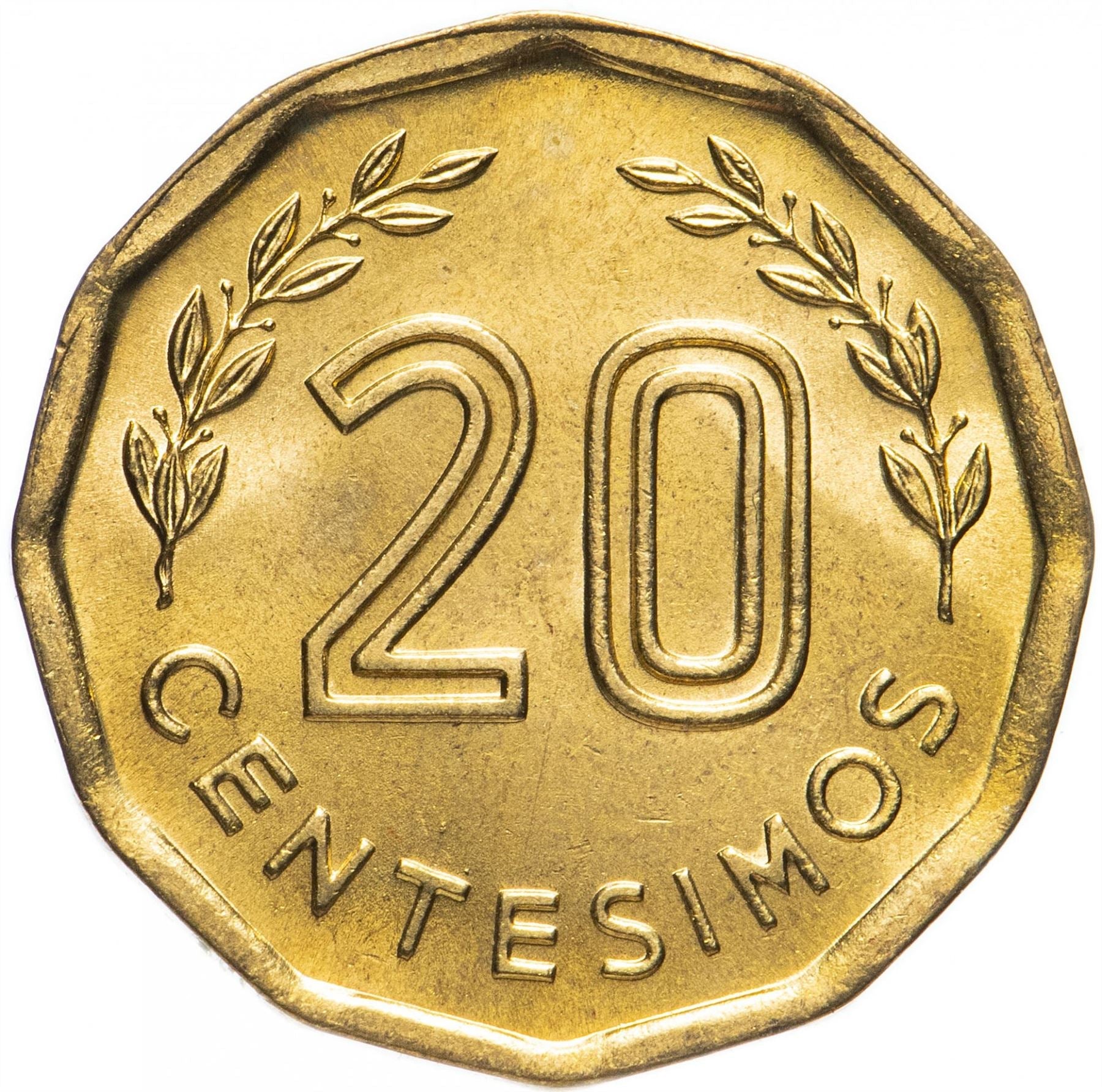 Uruguay Coin 	Uruguayan 20 Centésimos | Montevideo Hill Fortress | Olive Sprig | KM67 | 1976 - 1981