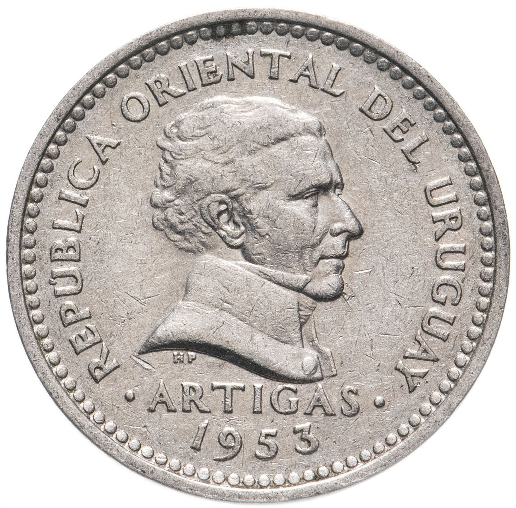 Uruguay Coin 	Uruguayan 5 Centésimos | Jose Gervasio Artigas | KM34 | 1953