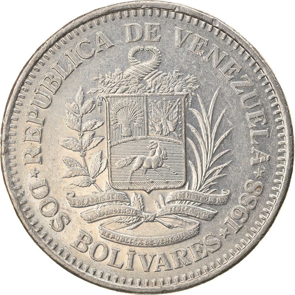 Venezuela | 2 Bolivares Coin | Palomo Horse | Simon Bolivar | KM43 | 1967 - 1988