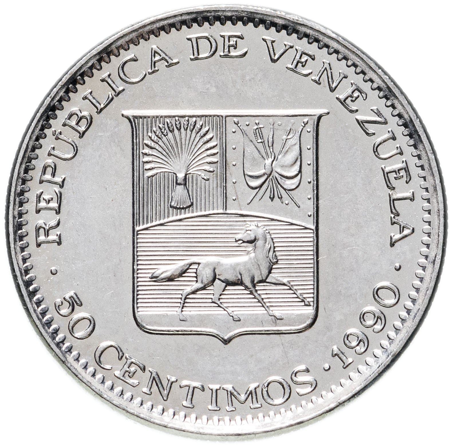 Venezuela | 50 Centimos Coin | Palomo Horse | Simon Bolivar | KM41a | 1988 - 1990