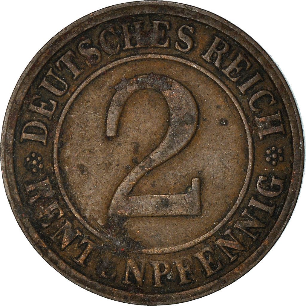 Weimar Republic 2 Rentenpfennig Coin | German Reich | KM31 | 1923 - 1924