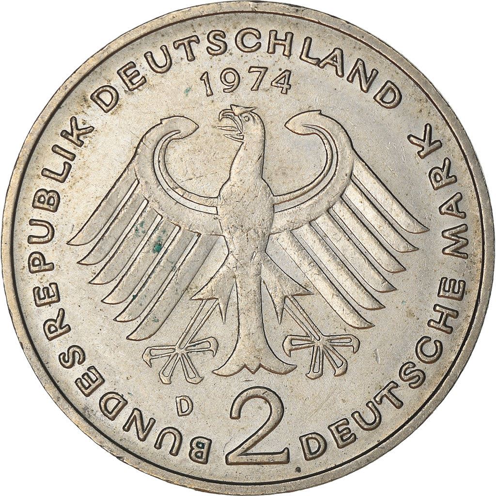 West German 2 Deutsche Mark Coin | Konrad Adenauer | KM124 | 1969 - 1987