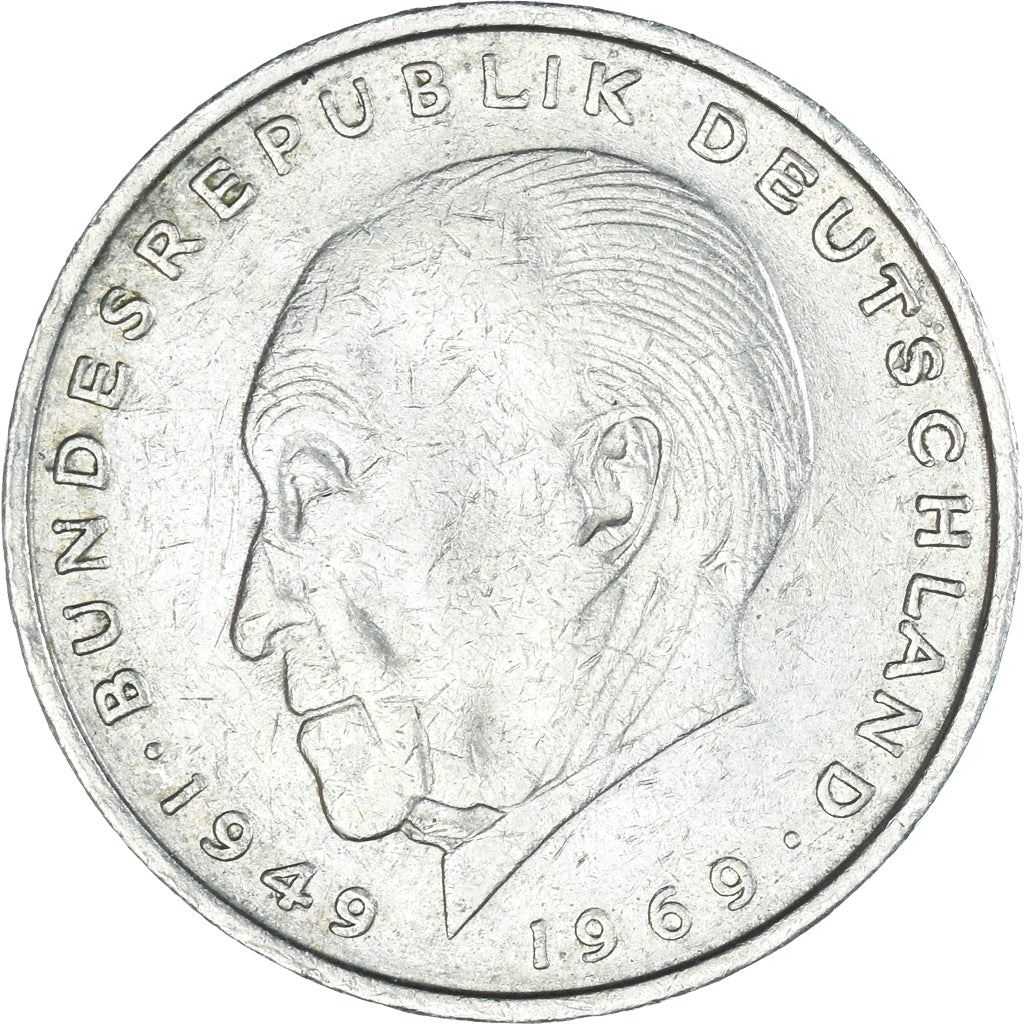 West German 2 Deutsche Mark Coin | Konrad Adenauer | KM124 | 1969 - 1987