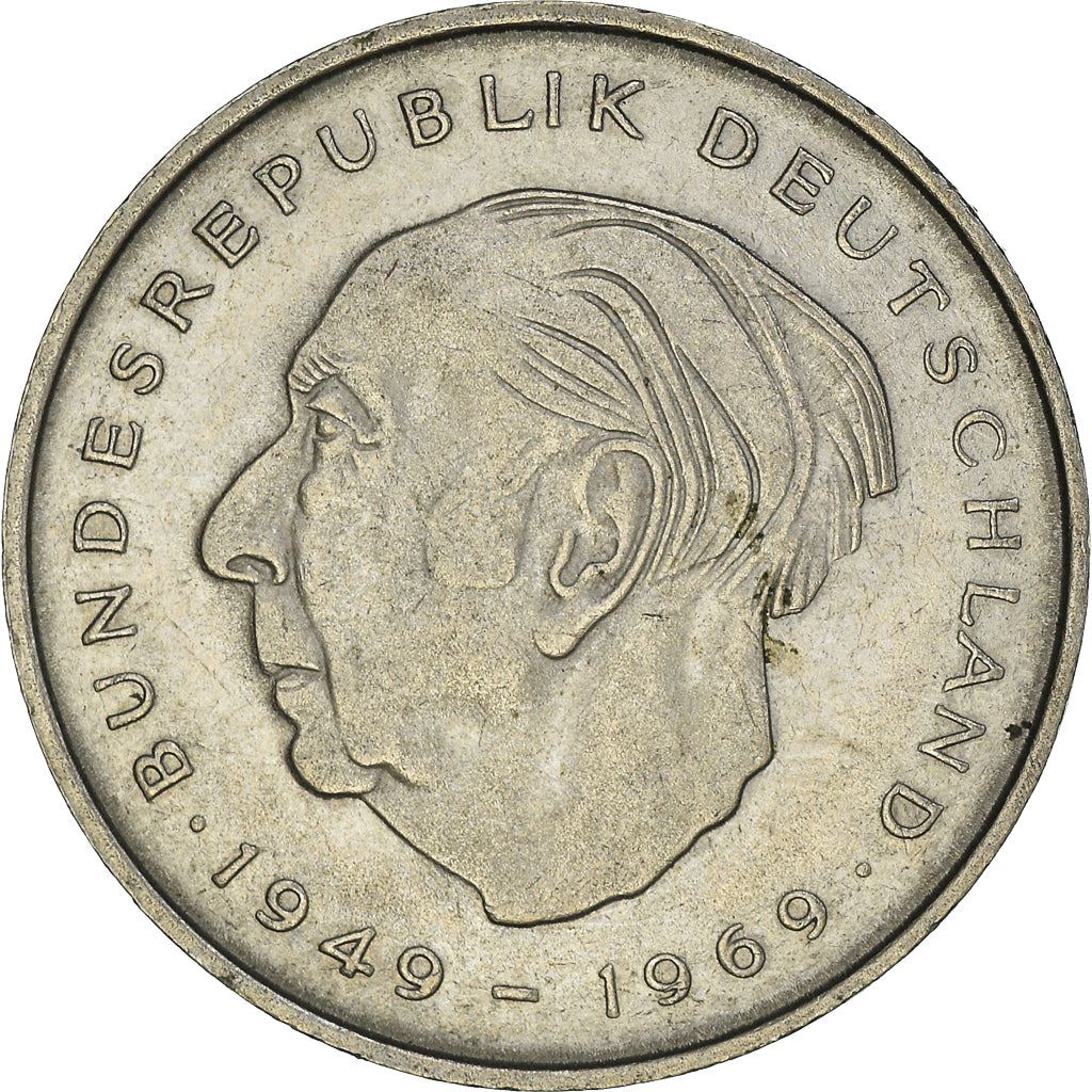 West German 2 Deutsche Mark Coin | Konrad Adenauer | KM124 | 1969 - 1987