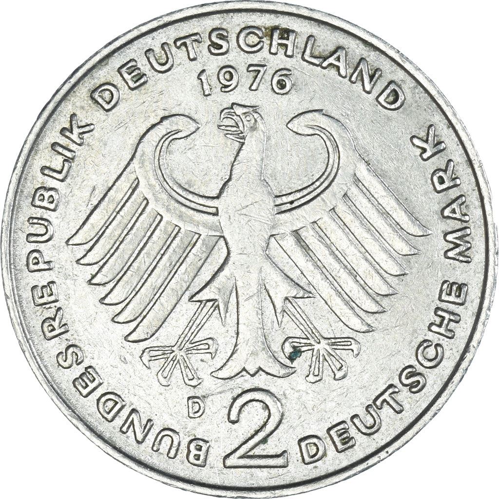 West German 2 Deutsche Mark Coin | Konrad Adenauer | KM124 | 1969 - 1987