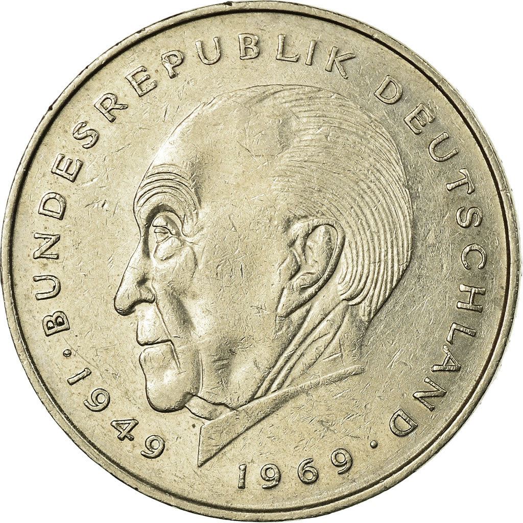 West German 2 Deutsche Mark Coin | Konrad Adenauer | KM124 | 1969 - 1987