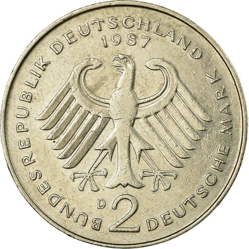 West German 2 Deutsche Mark Coin | Konrad Adenauer | KM124 | 1969 - 1987