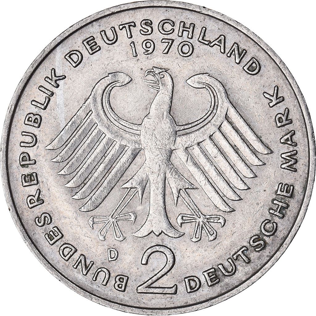 West German 2 Deutsche Mark Coin | Konrad Adenauer | KM124 | 1969 - 1987