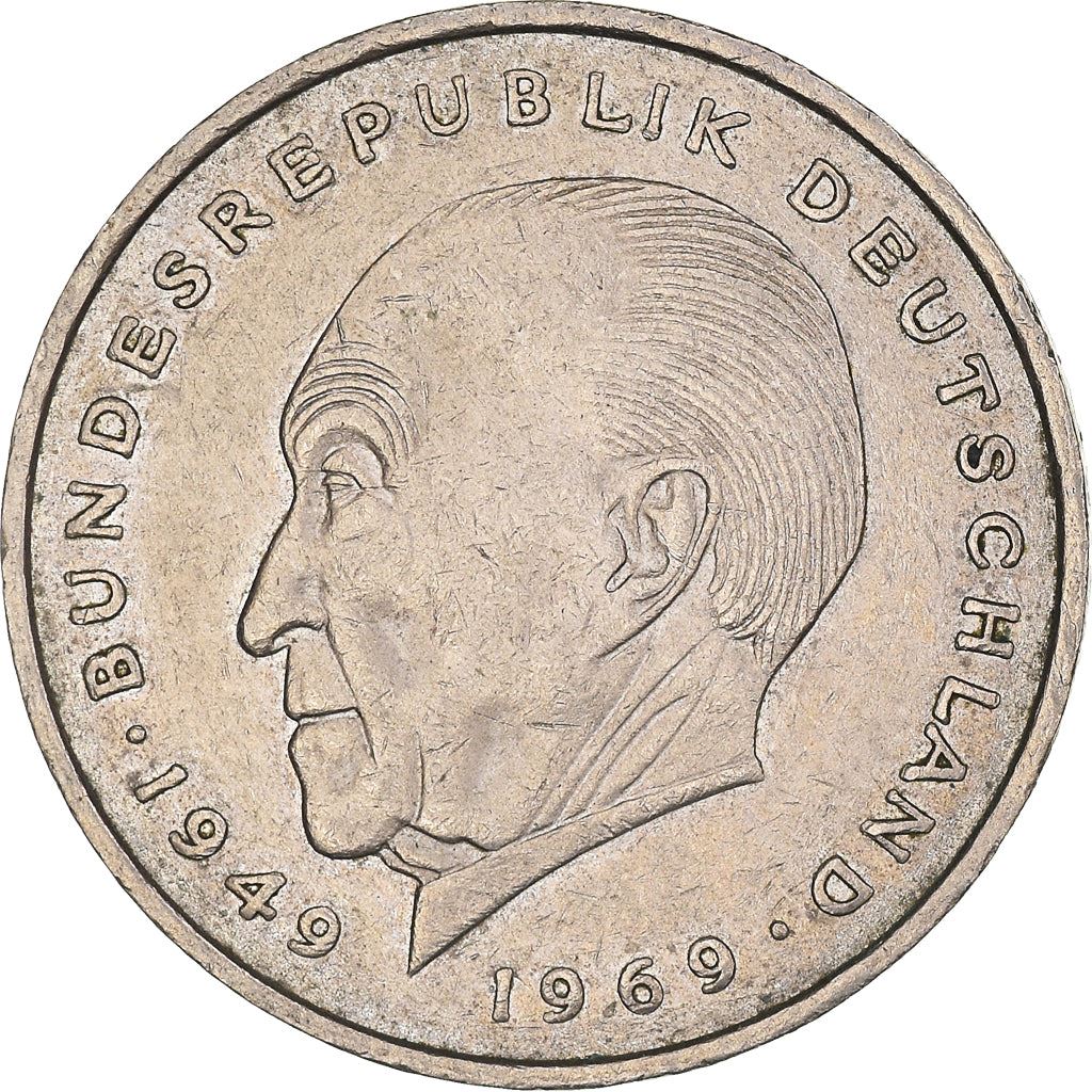 West German 2 Deutsche Mark Coin | Konrad Adenauer | KM124 | 1969 - 1987