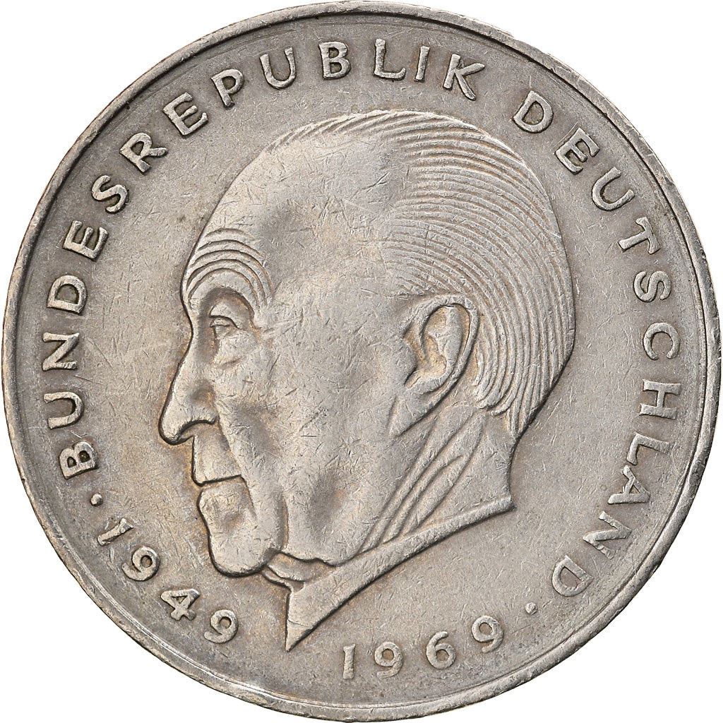 West German 2 Deutsche Mark Coin | Konrad Adenauer | KM124 | 1969 - 1987