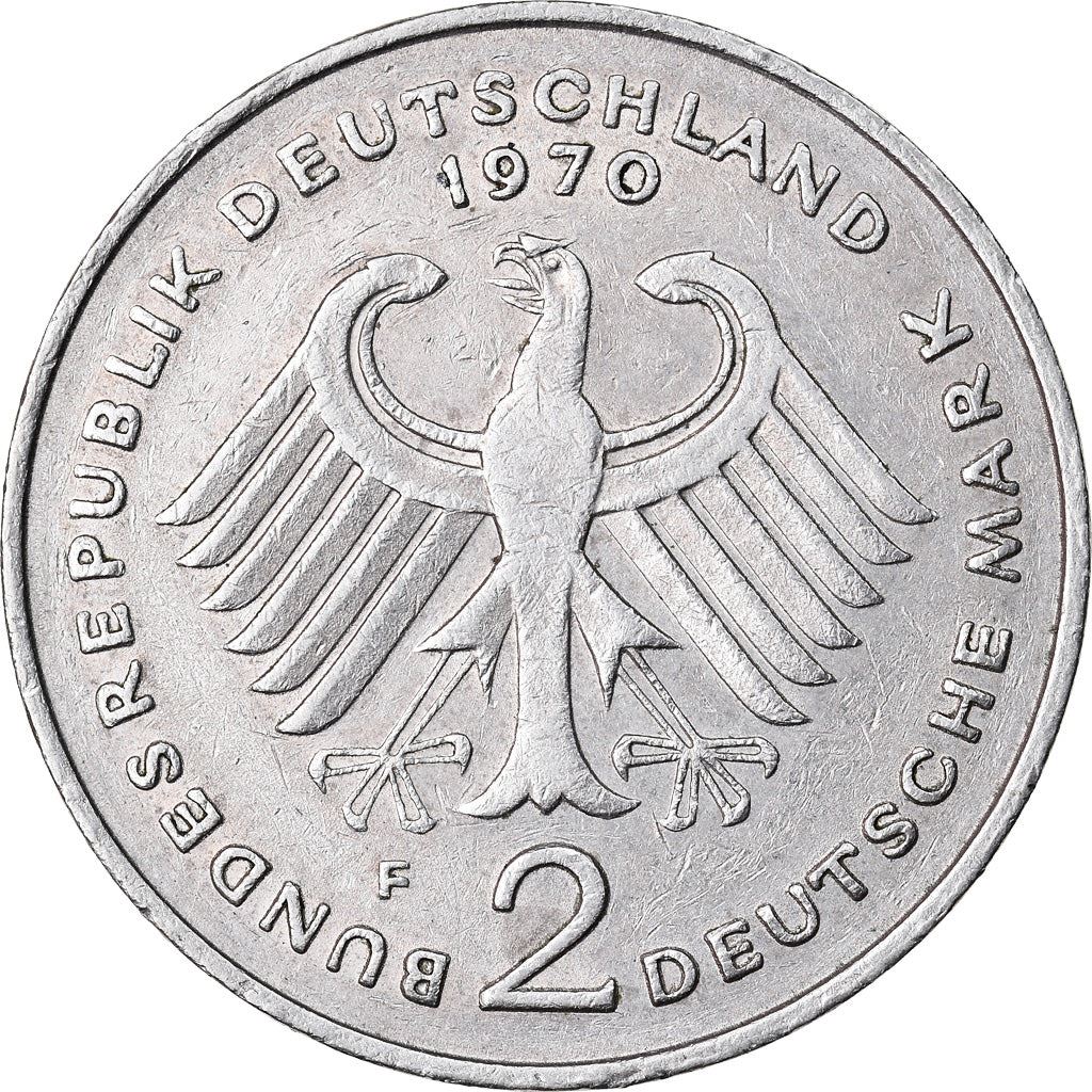 West German 2 Deutsche Mark Coin | Konrad Adenauer | KM124 | 1969 - 1987