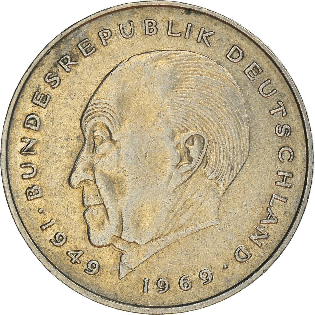 West German 2 Deutsche Mark Coin | Konrad Adenauer | KM124 | 1969 - 1987