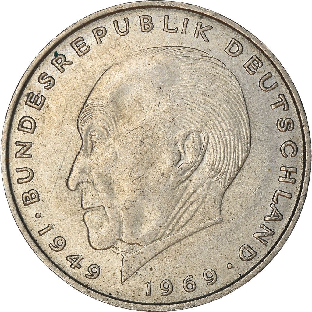 West German 2 Deutsche Mark Coin | Konrad Adenauer | KM124 | 1969 - 1987