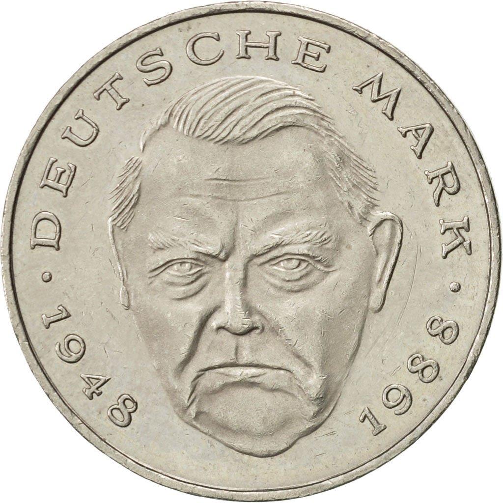 West German 2 Deutsche Mark Coin | Ludwig Erhard | KM170 | 1988 - 2001