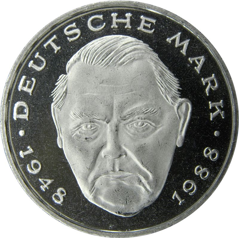 West German 2 Deutsche Mark Coin | Ludwig Erhard | KM170 | 1988 - 2001