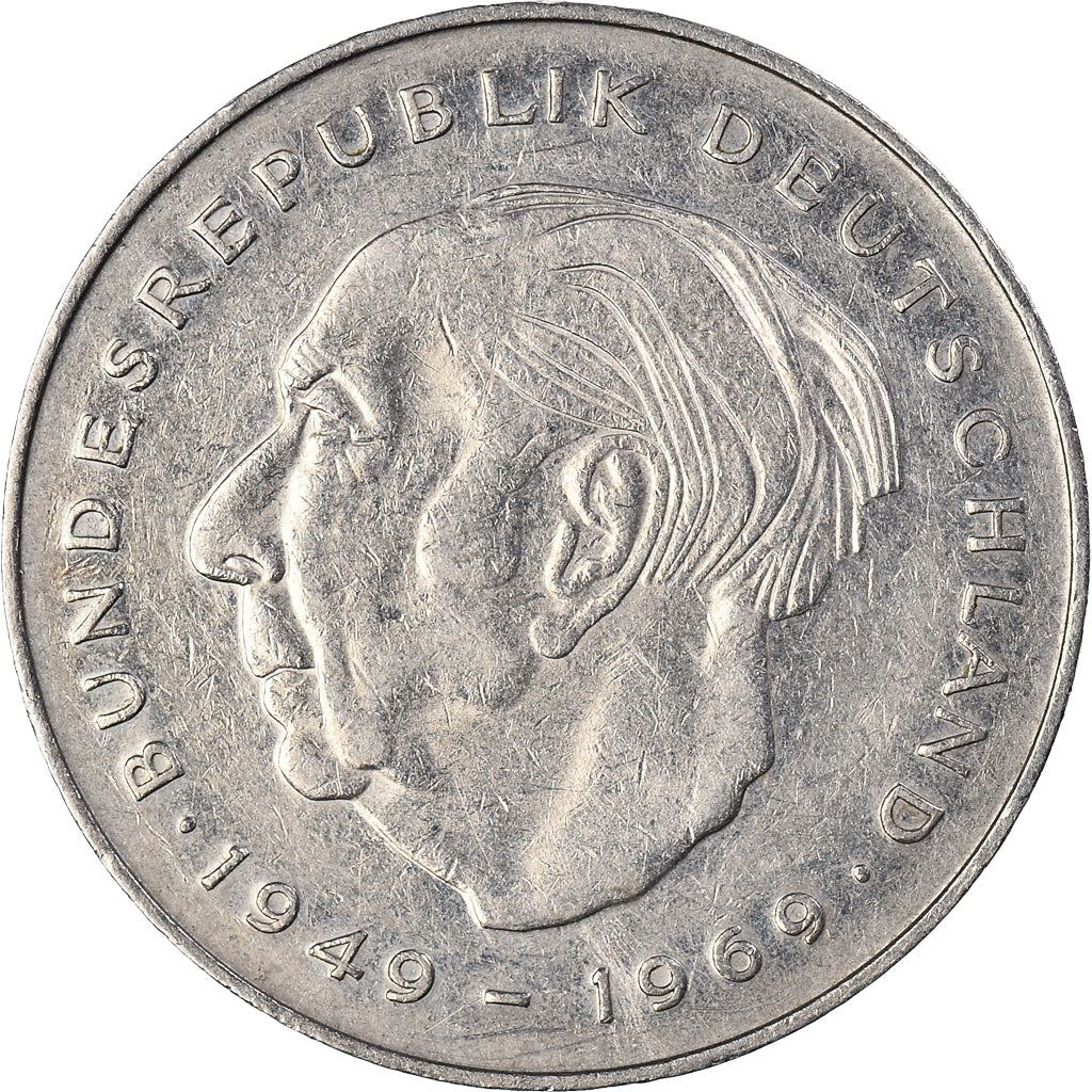 West Germany 2 Deutsche Mark Coin | President Theodor Heuss | Eagle | KMA127 | 1970 - 1987