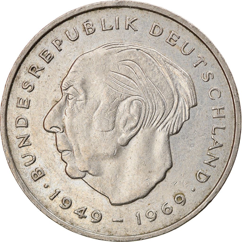 West Germany 2 Deutsche Mark Coin | President Theodor Heuss | Eagle | KMA127 | 1970 - 1987