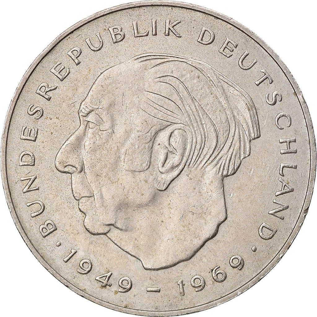 West Germany 2 Deutsche Mark Coin | President Theodor Heuss | Eagle | KMA127 | 1970 - 1987