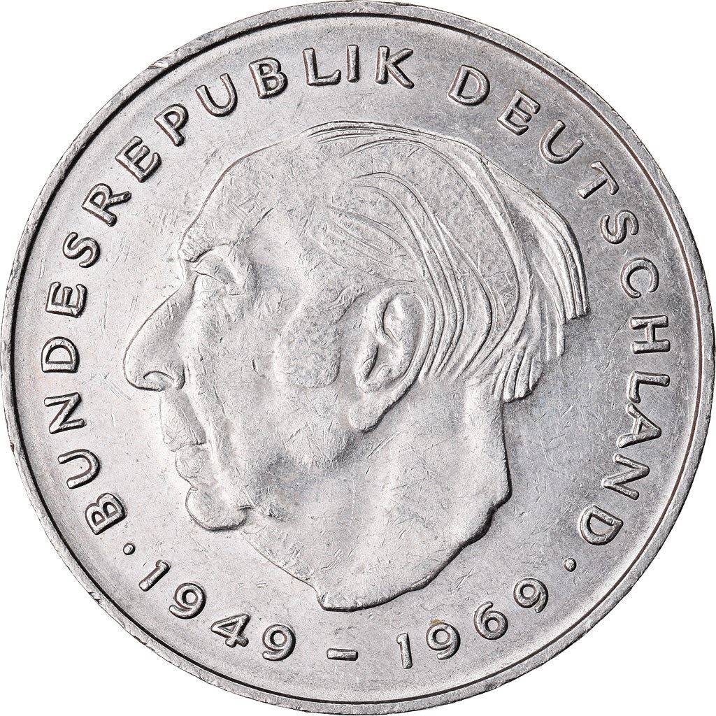 West Germany 2 Deutsche Mark Coin | President Theodor Heuss | Eagle | KMA127 | 1970 - 1987