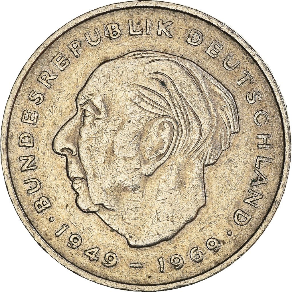 West Germany 2 Deutsche Mark Coin | President Theodor Heuss | Eagle | KMA127 | 1970 - 1987