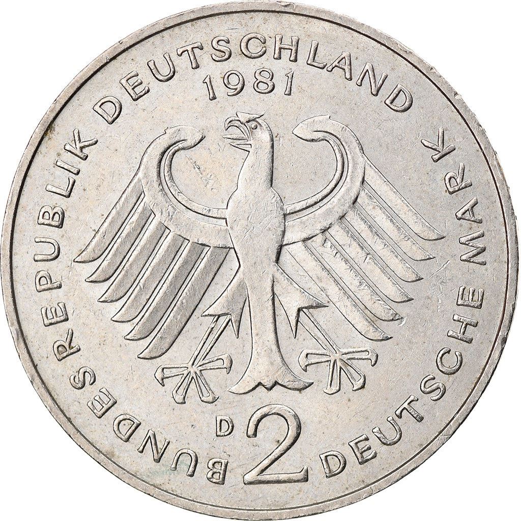 West Germany 2 Deutsche Mark Coin | President Theodor Heuss | Eagle | KMA127 | 1970 - 1987