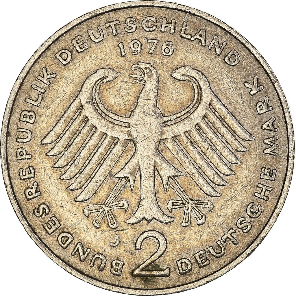 West Germany 2 Deutsche Mark Coin | President Theodor Heuss | Eagle | KMA127 | 1970 - 1987