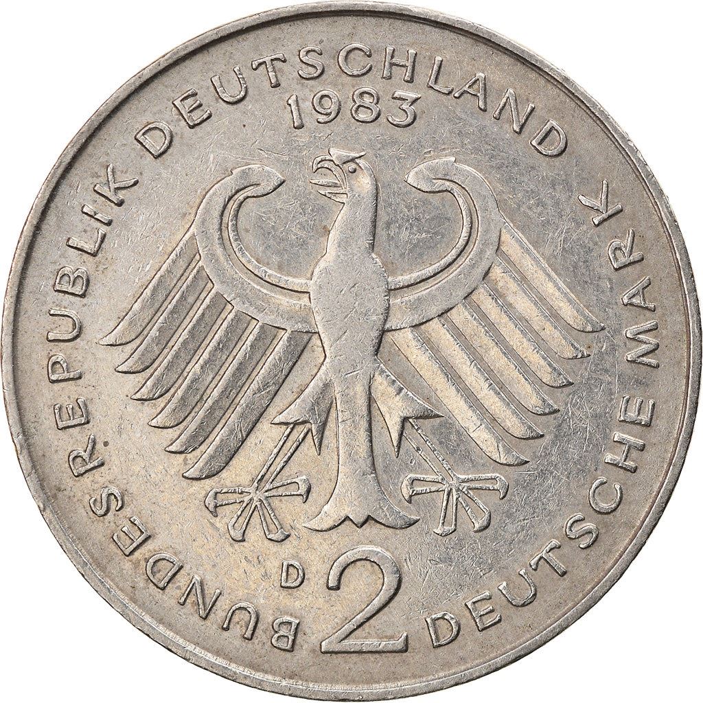 West Germany 2 Deutsche Mark Coin | President Theodor Heuss | Eagle | KMA127 | 1970 - 1987