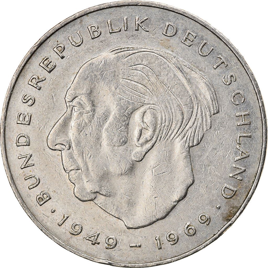 West Germany 2 Deutsche Mark Coin | President Theodor Heuss | Eagle | KMA127 | 1970 - 1987