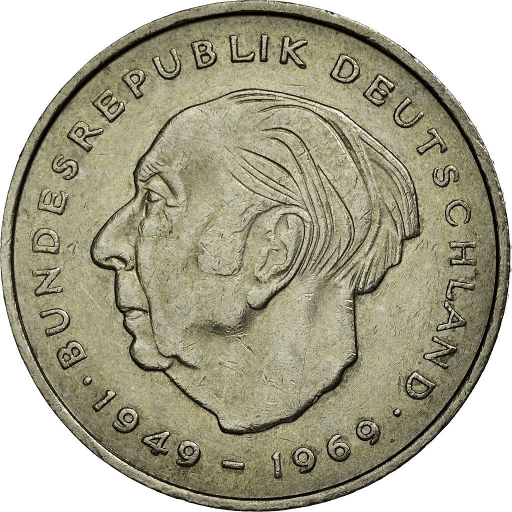 West Germany 2 Deutsche Mark Coin | President Theodor Heuss | Eagle | KMA127 | 1970 - 1987