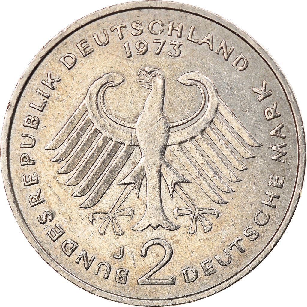 West Germany 2 Deutsche Mark Coin | President Theodor Heuss | Eagle | KMA127 | 1970 - 1987