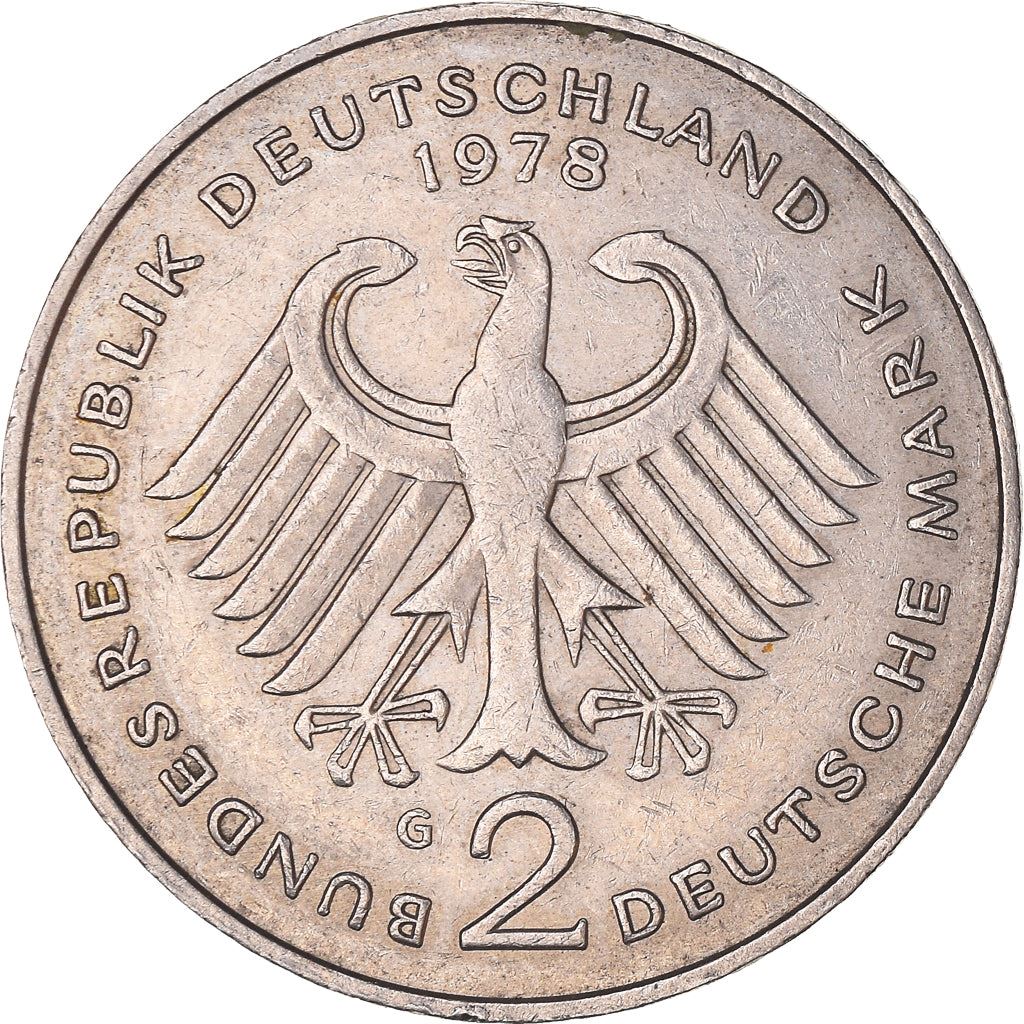 West Germany 2 Deutsche Mark Coin | President Theodor Heuss | Eagle | KMA127 | 1970 - 1987