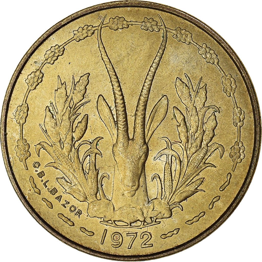 Western African States | 5 Francs Coin | Sawfish | Gazelle | KM2a | 1965 - 2020