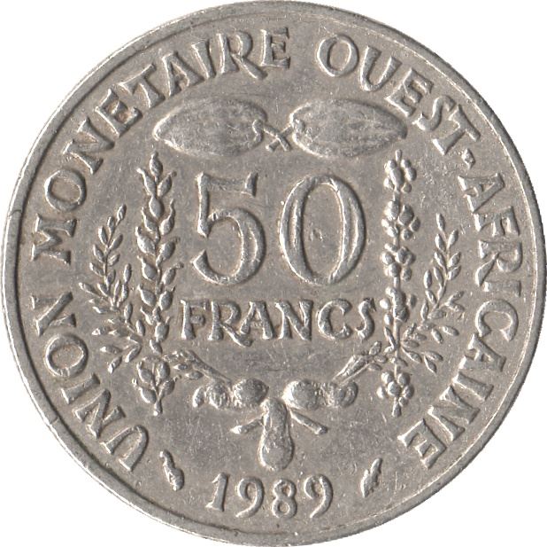 Western African States | 50 Francs Coin | Sawfish | Beans | Grain | Nuts | KM6 | 1972 - 2011