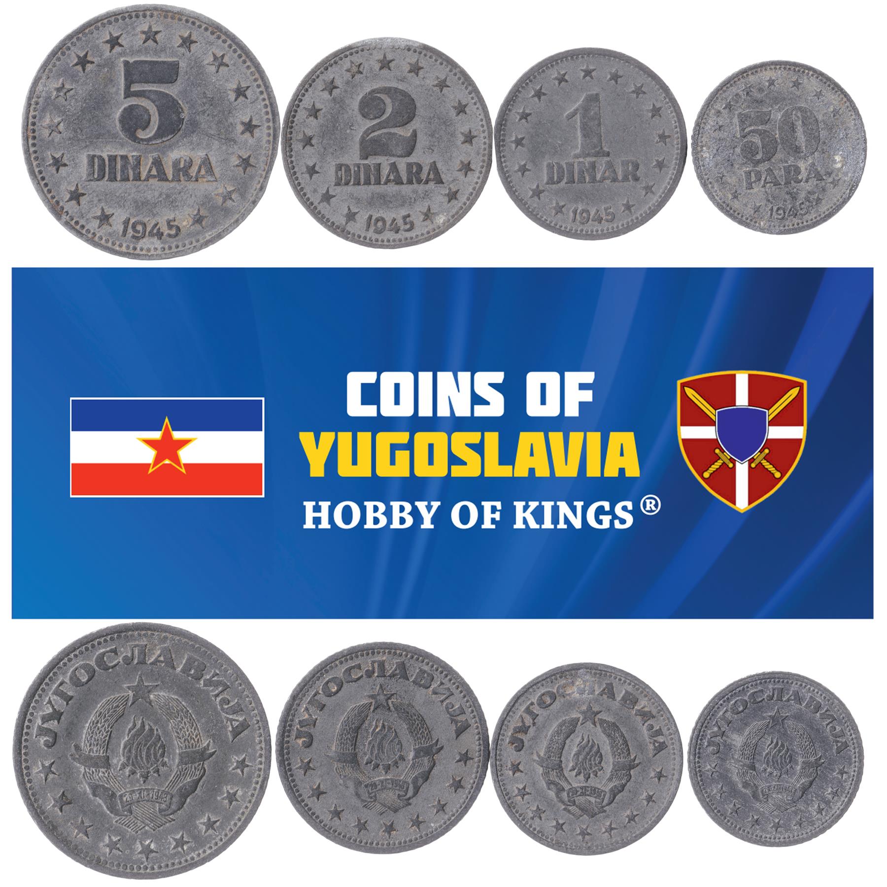 Yugoslav 4 Coin Set 50 Para 1 2 5 Dinara | Flame | Star | 1945