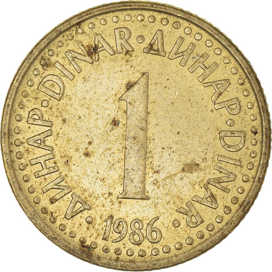 Yugoslavia Coin | 1 Dinar | Flame | Stars | KM86 | 1982 - 1986