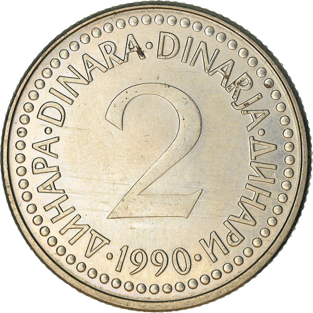 Yugoslavia Coin | 2 Dinara | Flame | Stars | KM143 | 1990 - 1992