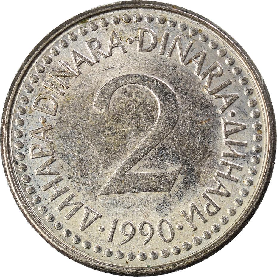 Yugoslavia Coin | 2 Dinara | Flame | Stars | KM143 | 1990 - 1992