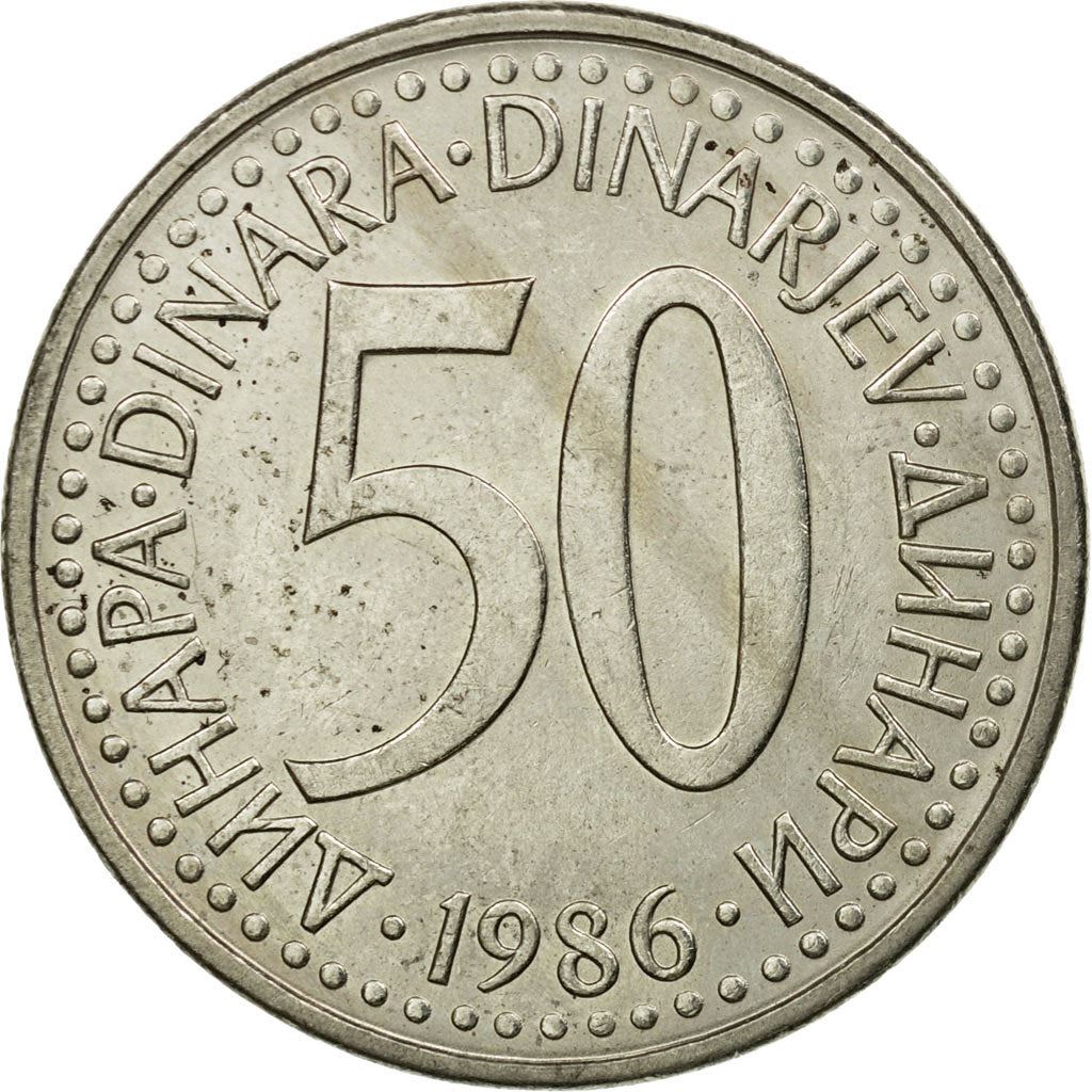 Yugoslavia Coin | 50 Dinara | Flame | Stars | KM113 | 1985 - 1988