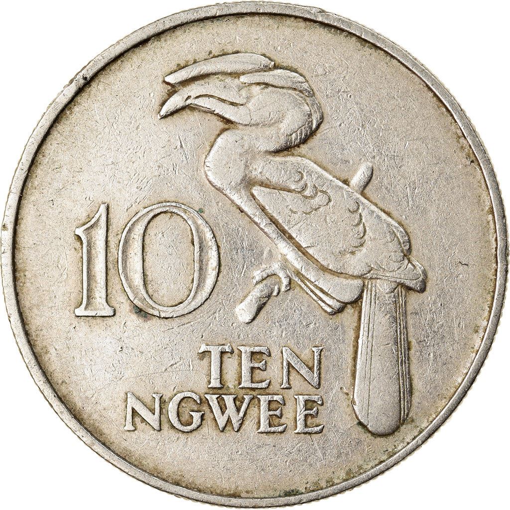 Zambia | 10 Ngwee Coin | Crowned hornbill | Km:12 | 1968 - 1987