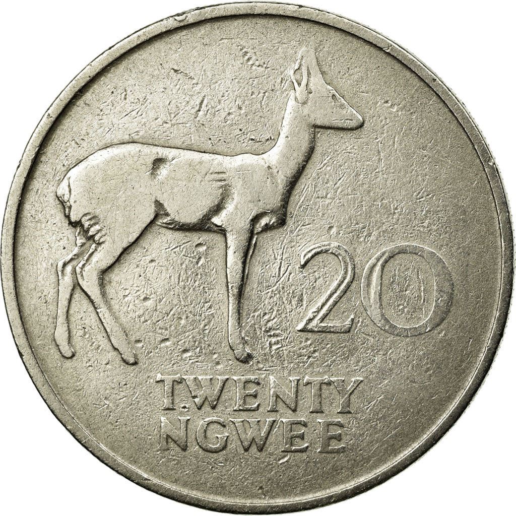 Zambia | 20 Ngwee Coin | Bohor Reedbuck | Km:13 | 1968 - 1988