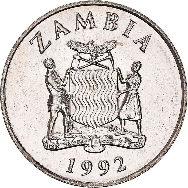 Zambia 25 Ngwee Coin | Crowned Hornbill | KM29 | 1992
