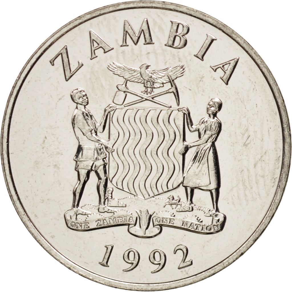 Zambia | 25 Ngwee Coin | Crowned Hornbill | Km:29 | 1992