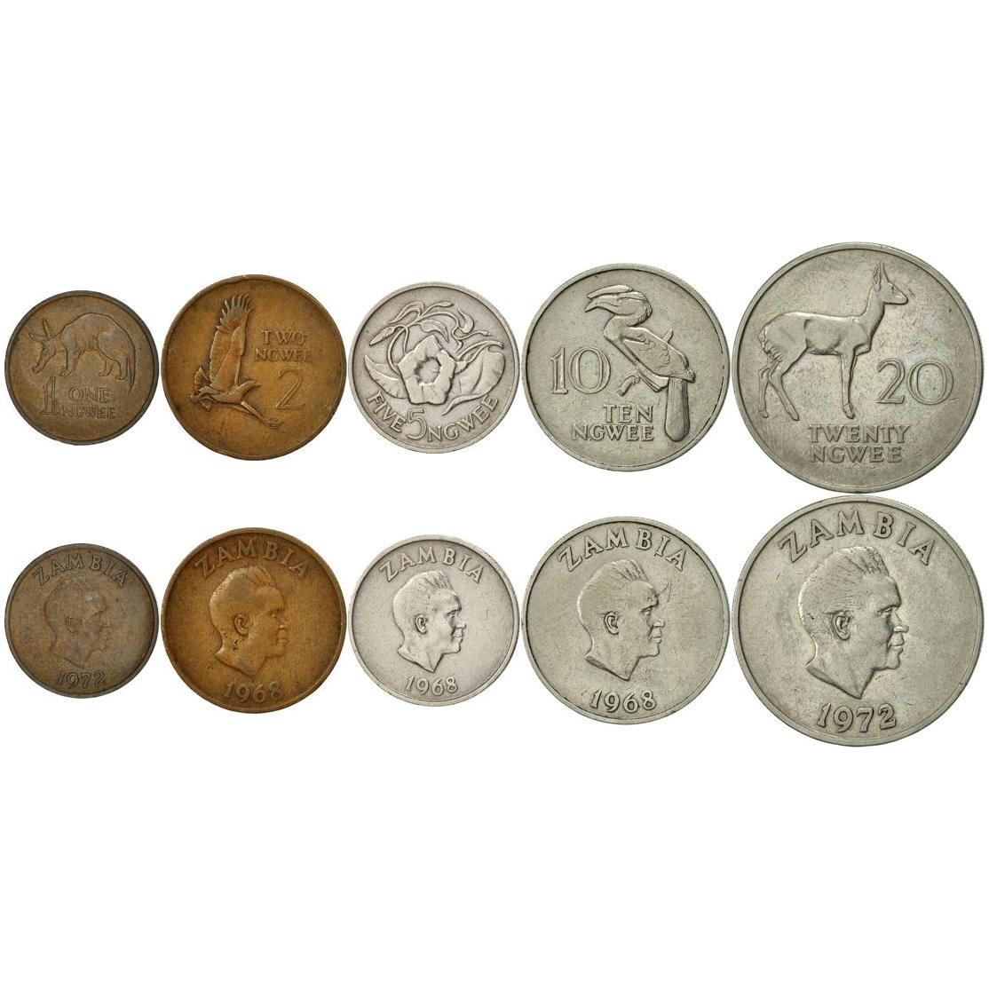 Zambia | 5 Coin Set | 1 2 5 10 20 Ngwee | 1968 - 1988