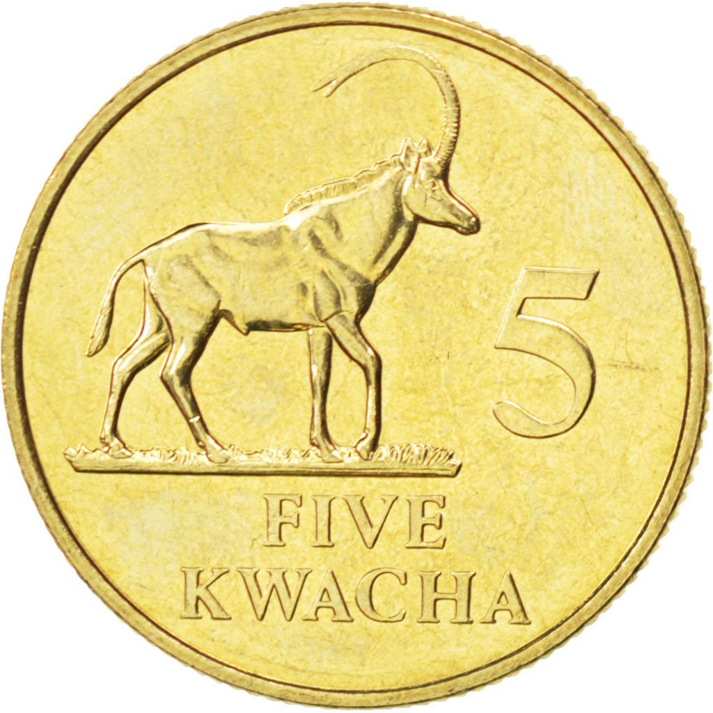 Zambia | 5 Kwacha Coin | Sable antelope | Km:31 | 1992