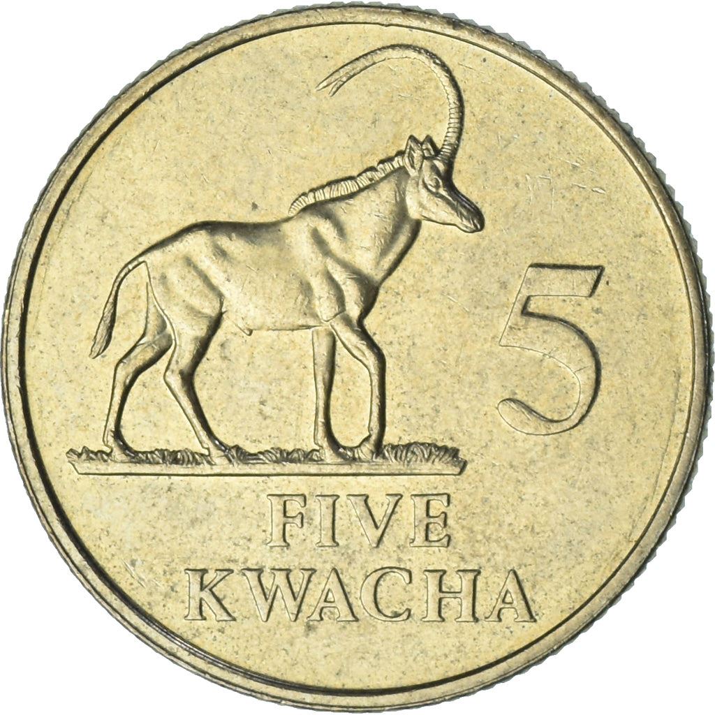 Zambia | 5 Kwacha Coin | Sable antelope | Km:31 | 1992