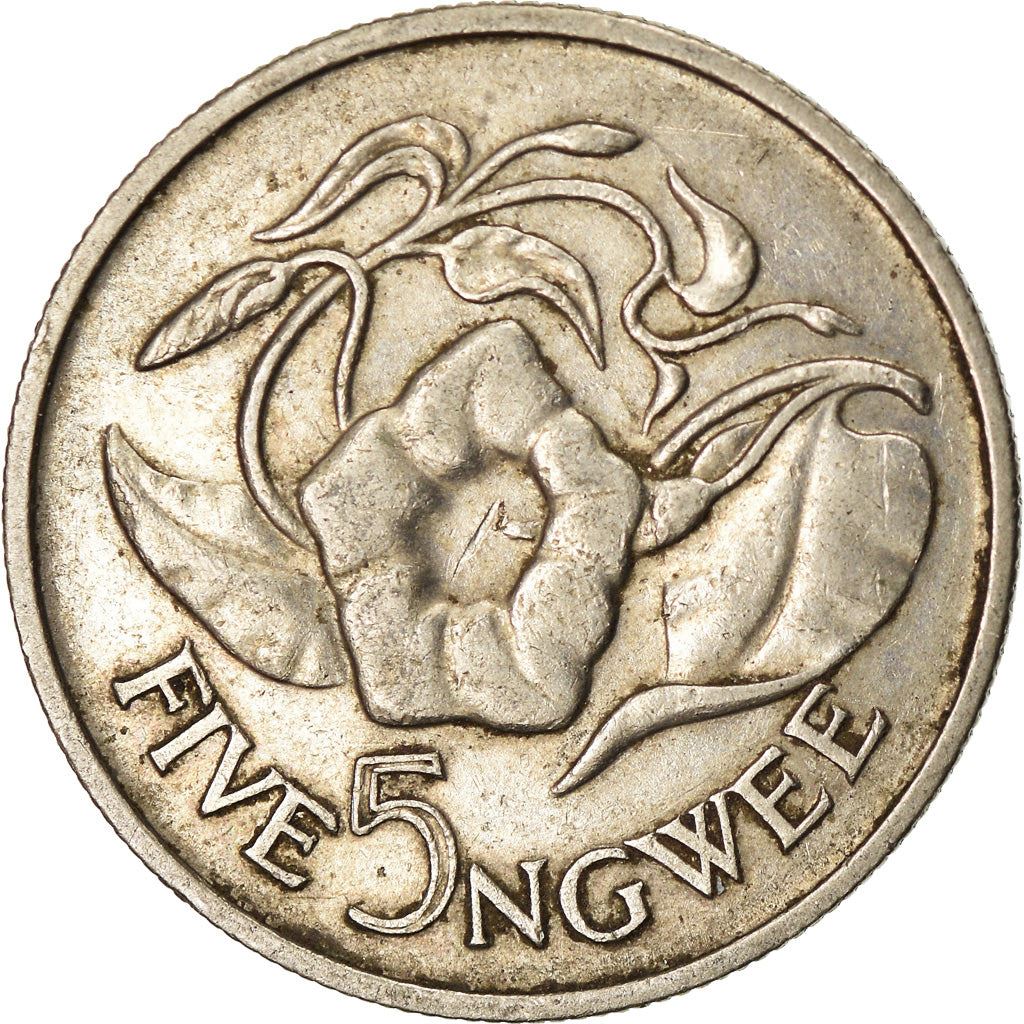 Zambia | 5 Ngwee Coin | Turbina corymbosa | Km:11 | 1968 - 1987