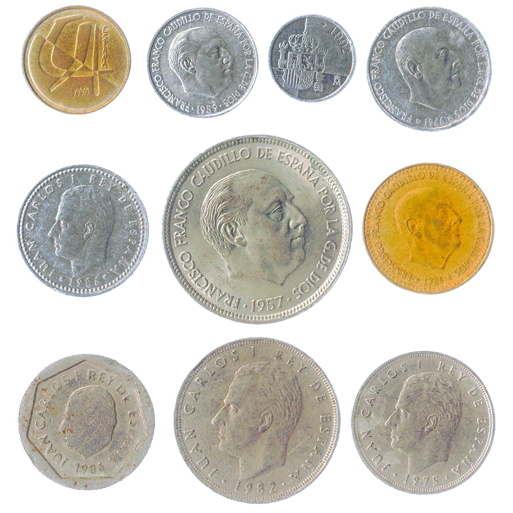 10 Spanish Coins Pesetas Centimos Spain Kingdom Juan Carlos I Francisco Franco 1940-2001