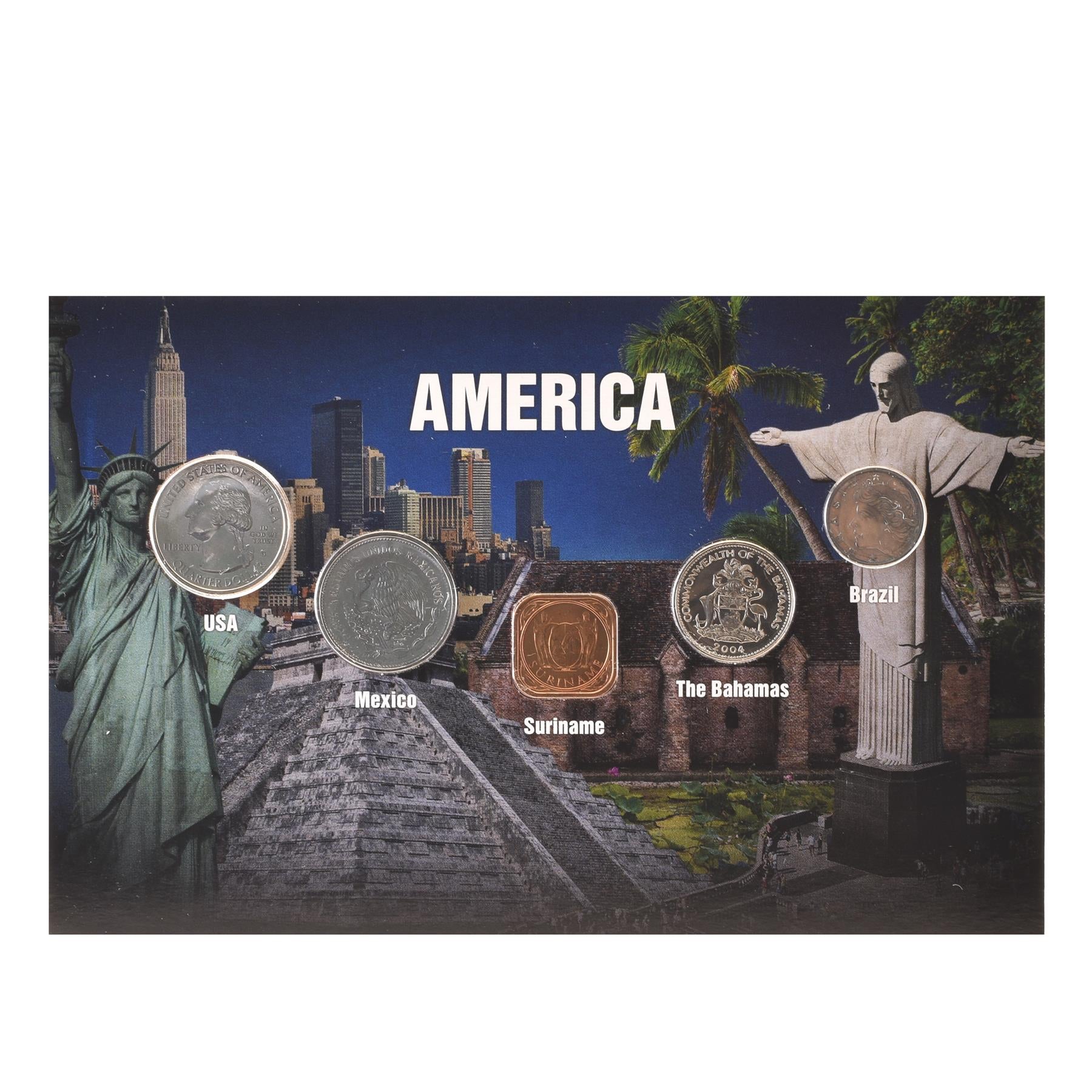 5 Coins from Americas (Latin, North, South, Central, Caribbean) | Brazil | Bahamas | Suriname | Mexico | USA