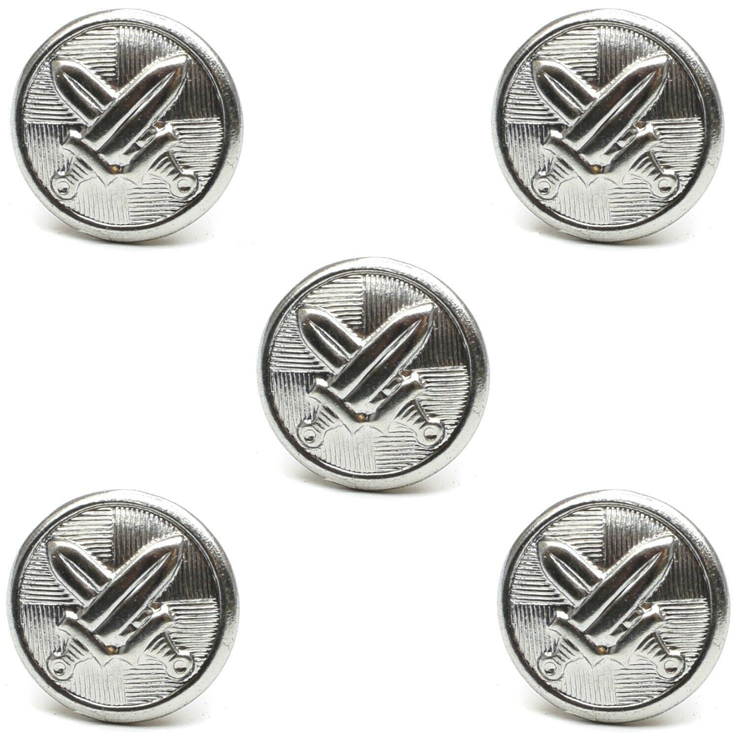 5x New Czechoslovakian Army Buttons | Gold And Silver Buttons | Military Crossed Swords | 15mm